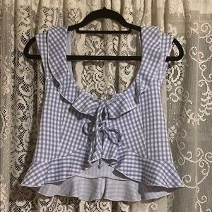 Urban Outfitters Blue Checkered Ruffle Crop Top